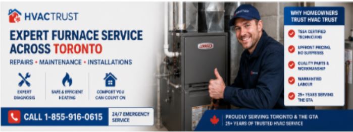 expert-furnace-service-toronto.jpg" alt="HVACTRUST furnace service technician standing beside a home furnace in Toronto providing furnace repair, maintenance, and installation services.