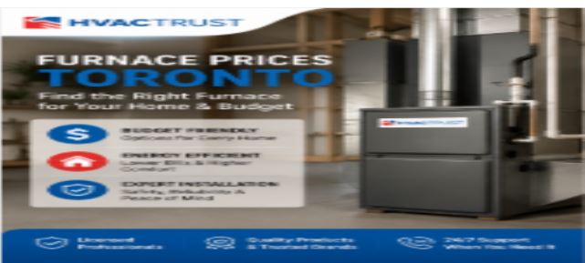 Modern high-efficiency gas furnace installed in a Toronto home with information about furnace prices, energy efficiency, installation options, and heating system costs for homeowners.