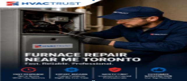 Licensed HVAC technician performing furnace repair in Toronto, inspecting and servicing a residential gas furnace to restore heating and improve system performance.